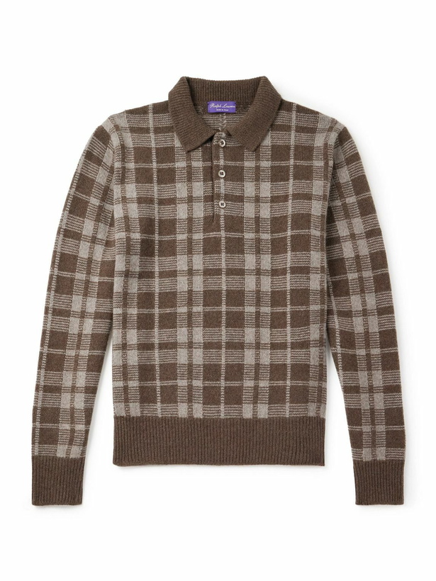 Photo: Ralph Lauren Purple label - Checked Brushed Cashmere Polo Shirt - Brown