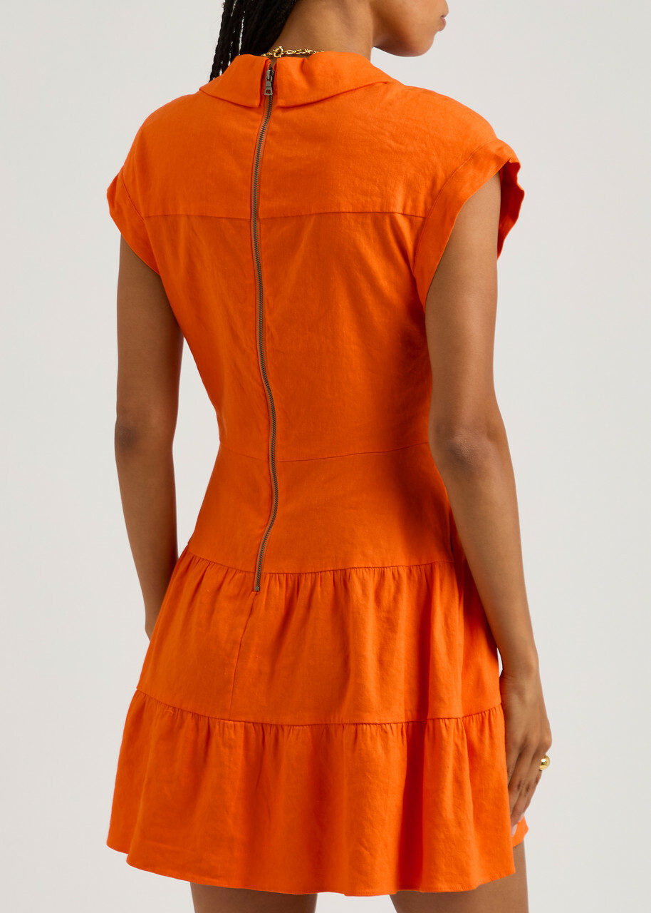 Alice + Olivia Mila Linen-blend Mini Dress Orange Alice + Olivia