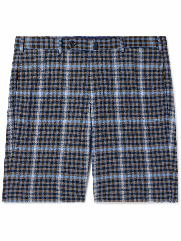 Photo: Incotex - Venezia 1951 Straight-Leg Checked Cotton-Blend Seersucker Shorts - Blue
