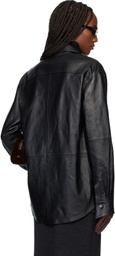 TONYWACK Black Leather Hidden Button Shirt