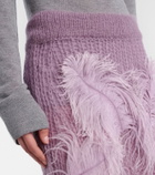 The Attico Feather-trimmed knitted midi skirt