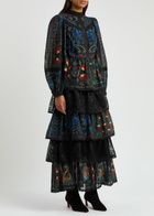 Farm Rio Printed Lace-trim Cotton Maxi Dress Black