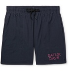 Saturdays NYC - Wide-Leg Long-Length Logo-Print Swim Shorts - Navy
