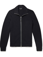TOM FORD - Slim-Fit Leather-Trimmed Wool Zip-Up Cardigan - Blue
