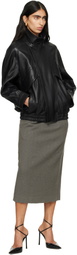 Nour Hammour Black Ariste Funnel Leather Bomber Jacket