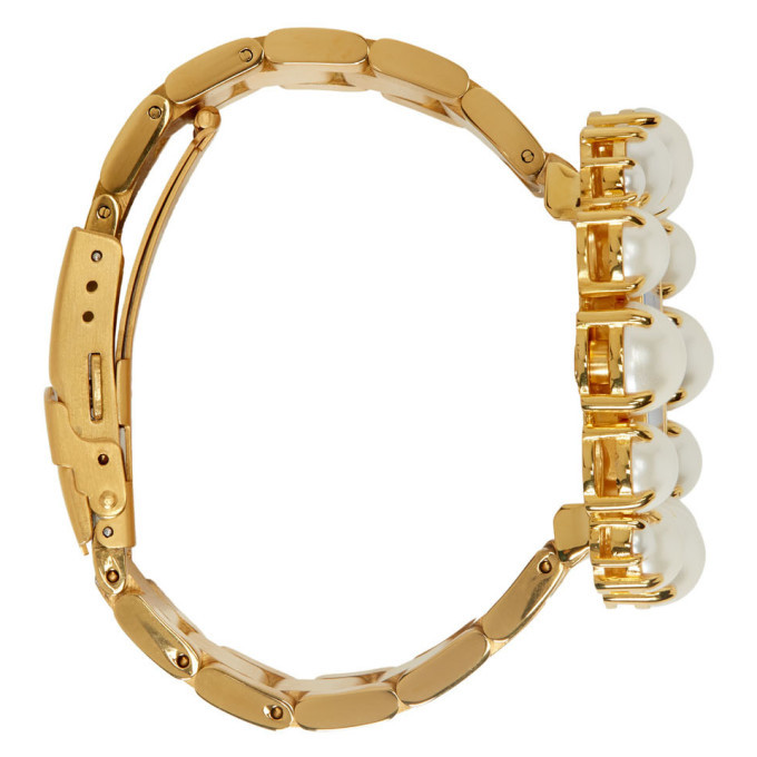 Miu Miu Gold and Blue Pearl Watch Bracelet