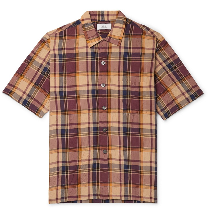 Photo: Mr P. - Camp-Collar Checked Crinkled-Poplin Shirt - Brown