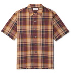 Mr P. - Camp-Collar Checked Crinkled-Poplin Shirt - Brown