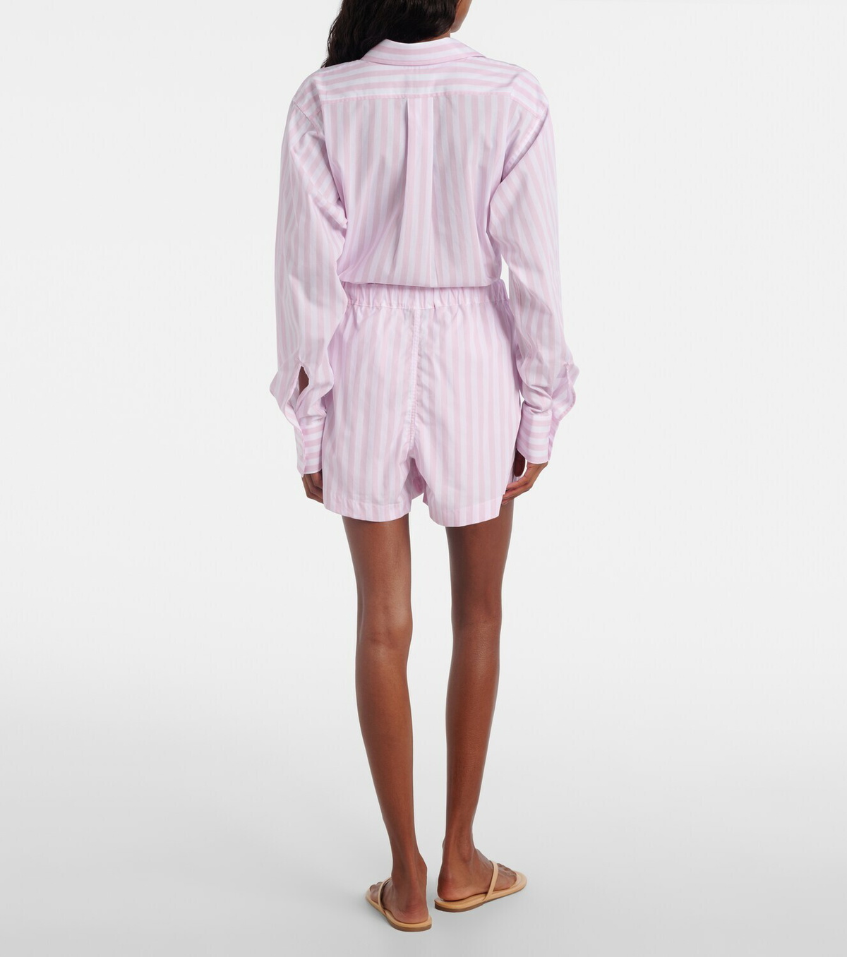 Hunza G Embroidered striped cotton poplin shorts