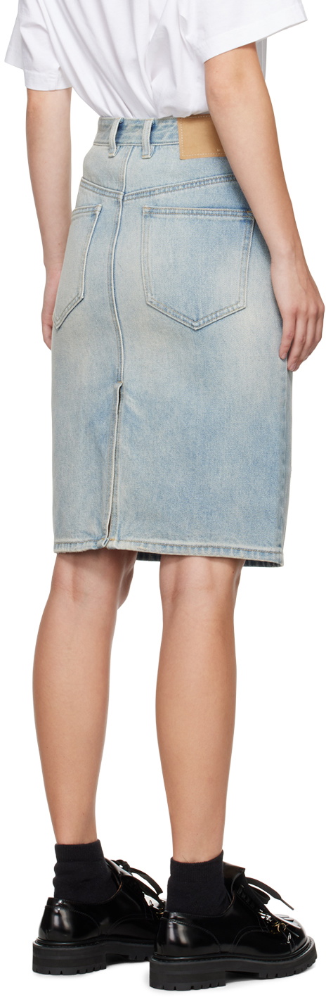 We11done Blue Washed Denim Midi Skirt