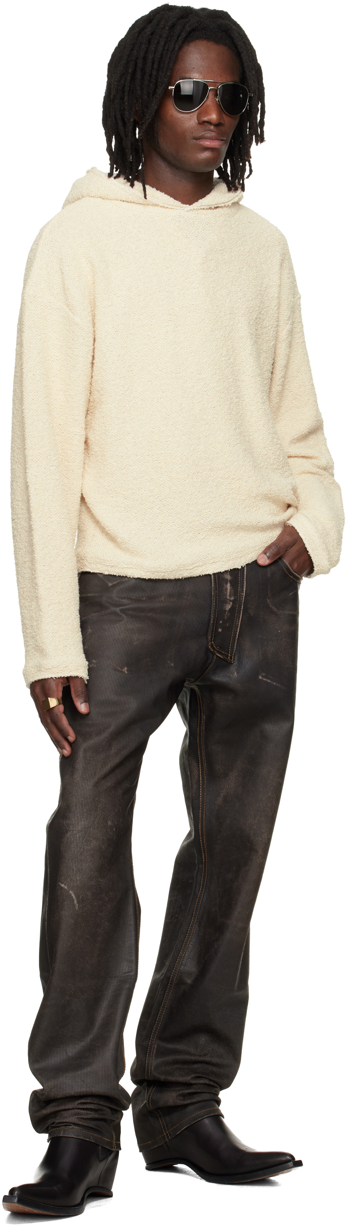 424 Beige Dropped Shoulder Hoodie