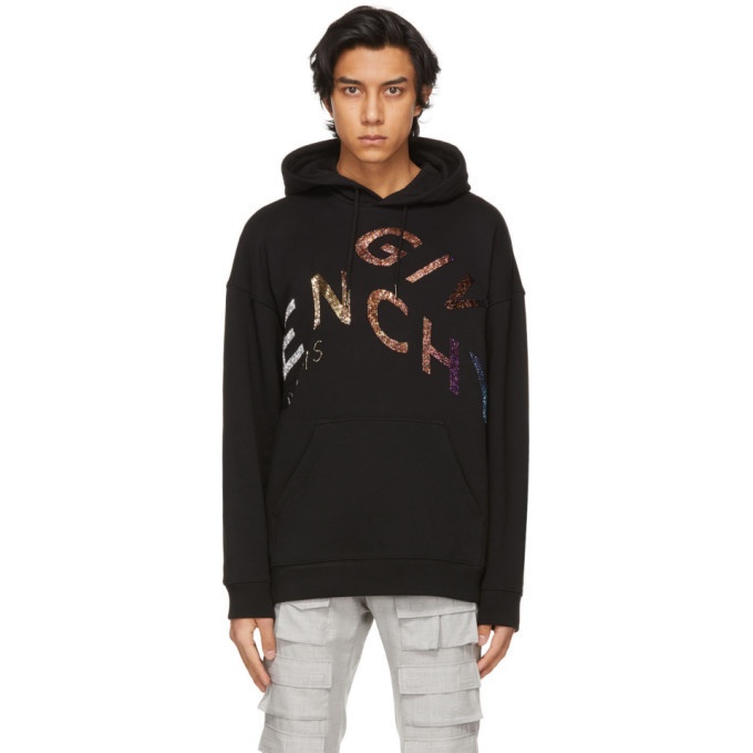Photo: Givenchy Black Beaded Refracted Logo Hoodie