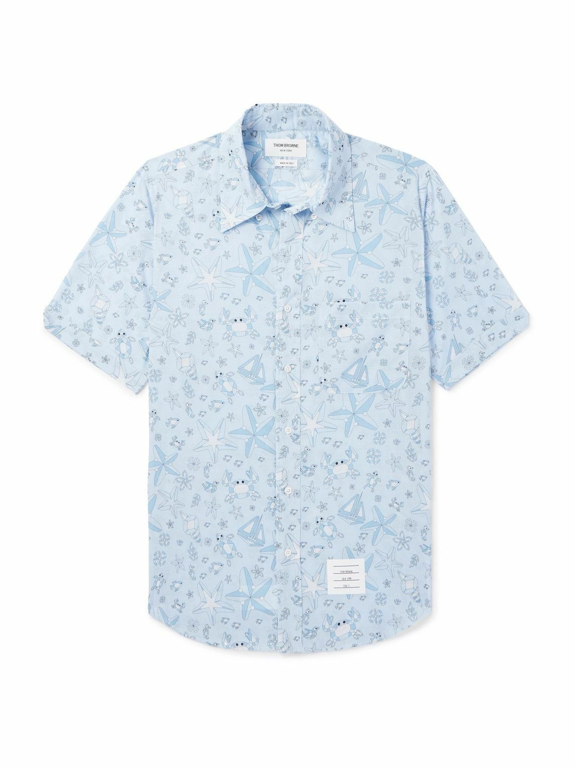 Photo: Thom Browne - Button-Down Collar Logo-Appliquéd Printed Cotton-Voile Shirt - Blue