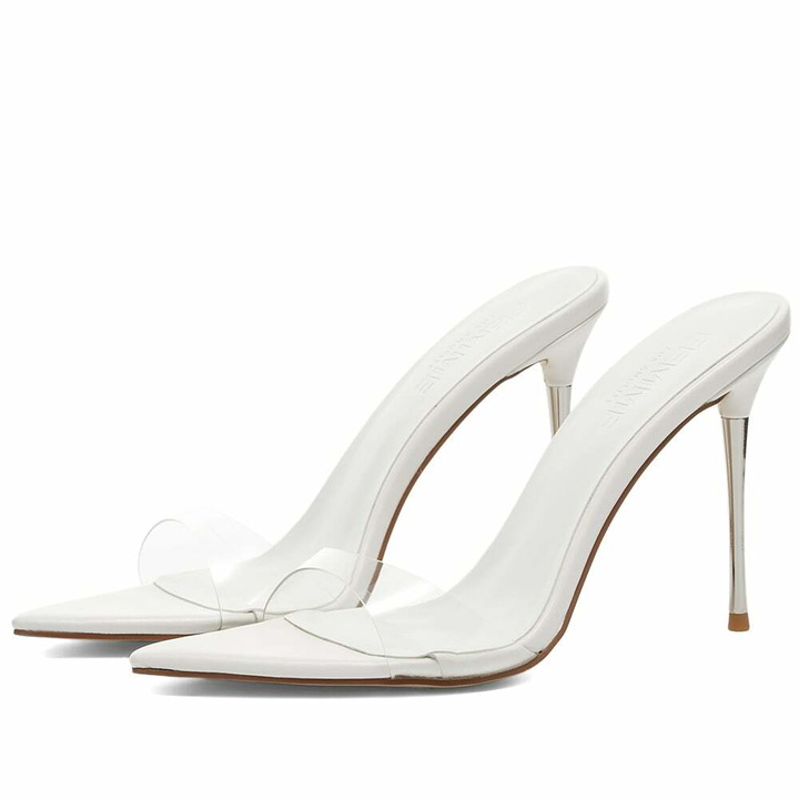 Photo: Femme LA Women's Azucar Slip On Heel in Ghost White Clear