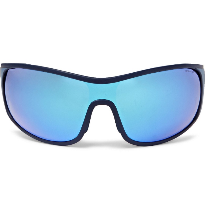 Photo: Moncler - Wrap-Frame Polarised Acetate Sunglasses - Blue