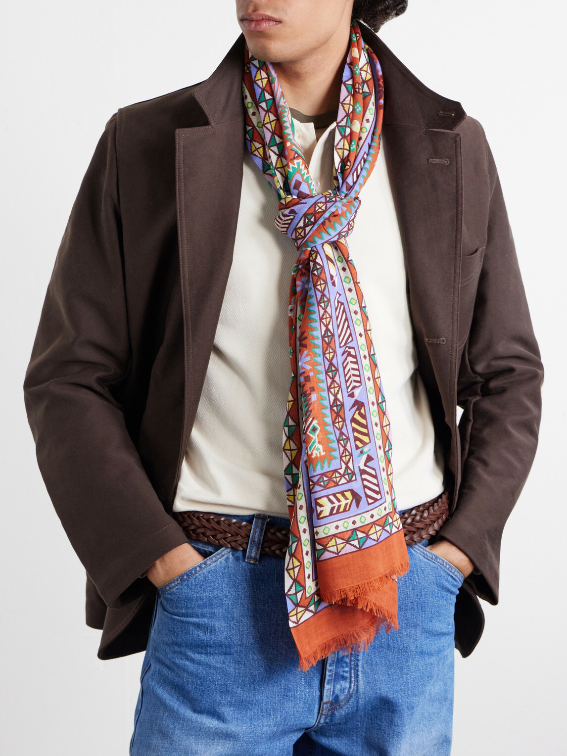 Drake's - Printed Wool and Silk-Blend Scarf