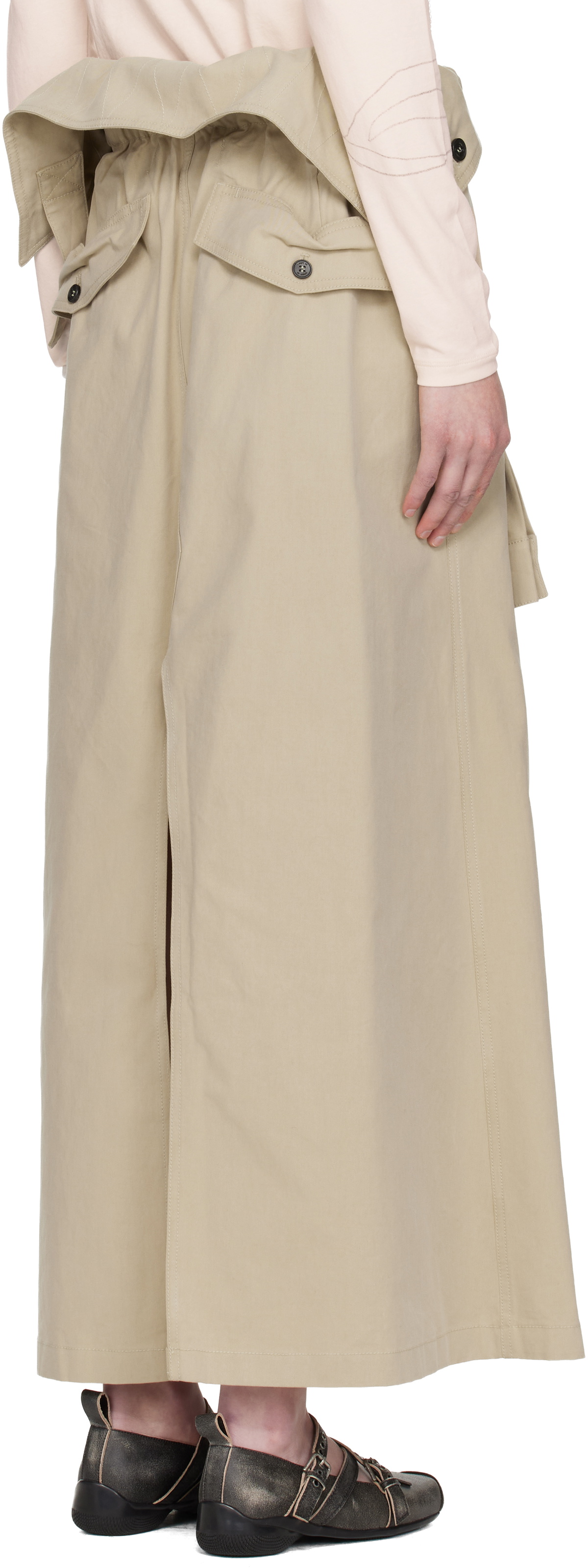 OPEN YY Beige Wrap Trench Midi Skirt