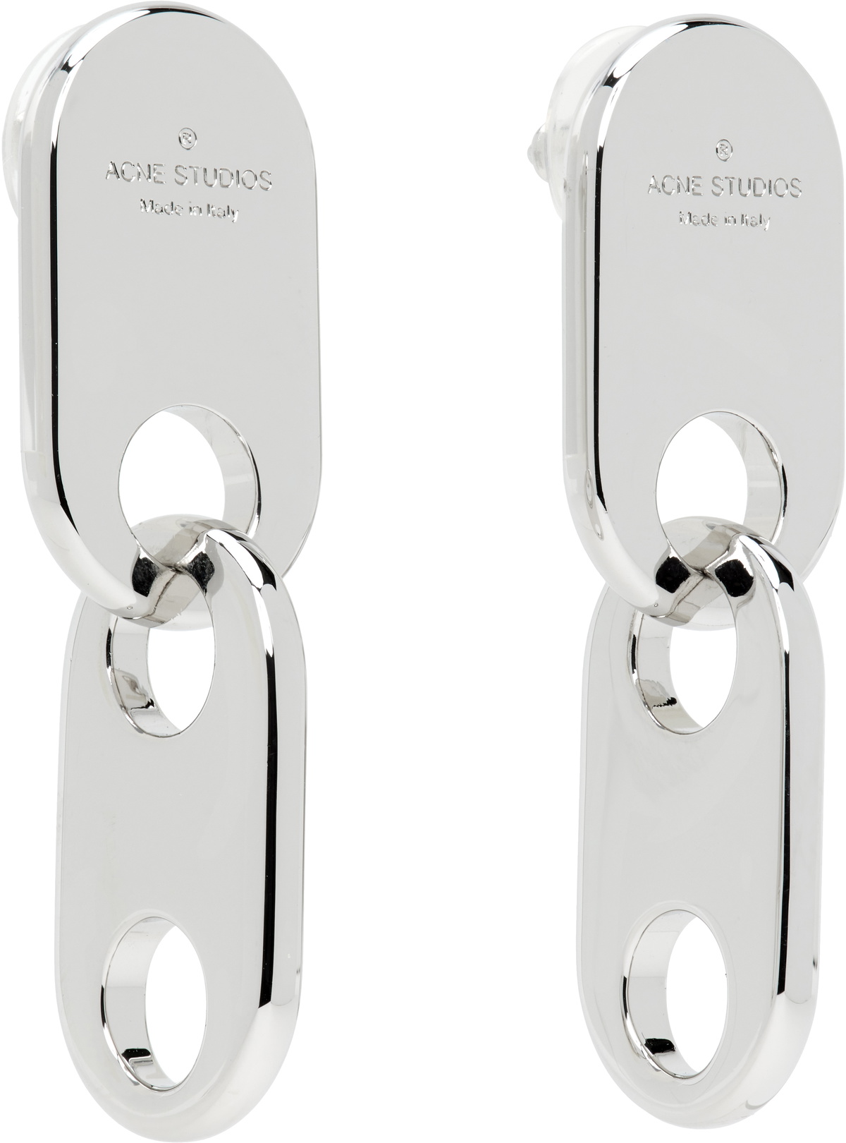 Acne Studios Silver Chain Lock Earrings