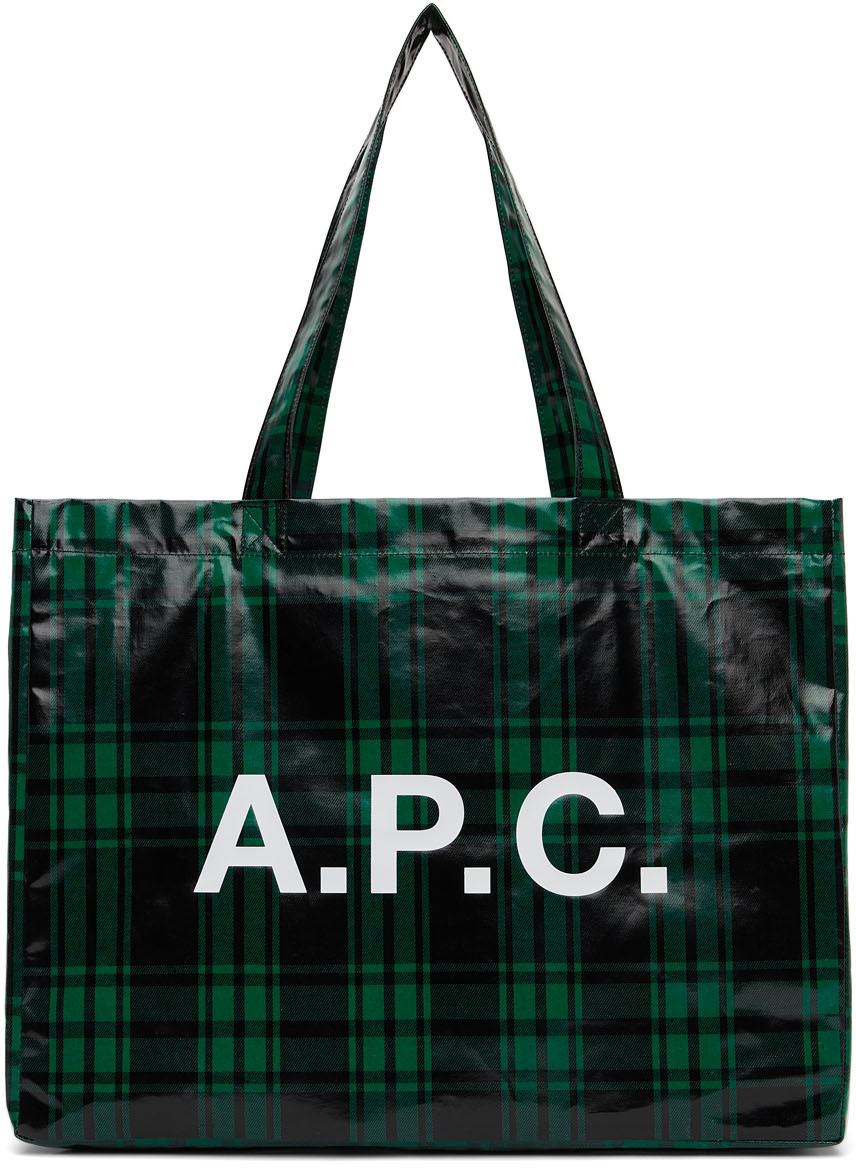 A.P.C. Green & Black Check Diane Shopping Tote Bag A.P.C.