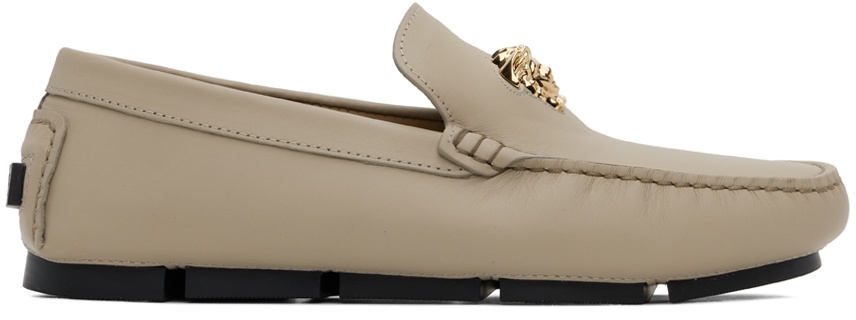 Photo: Versace Beige La Medusa Driver Loafers