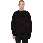 Raf Simons Black and Red Jacquard Loose Collar Sweater