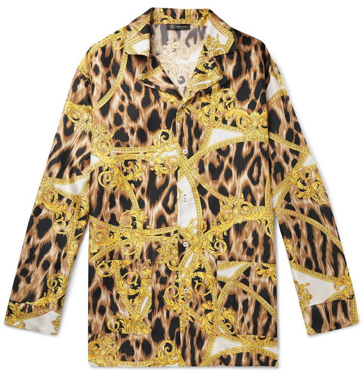 Photo: Versace - Camp-Collar Printed Silk Pyjama Shirt - Gold