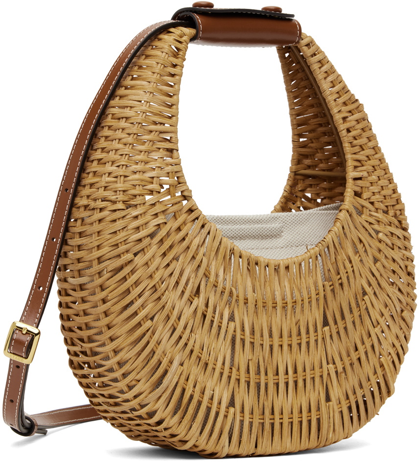Staud Beige Mini Moon Wicker Bag