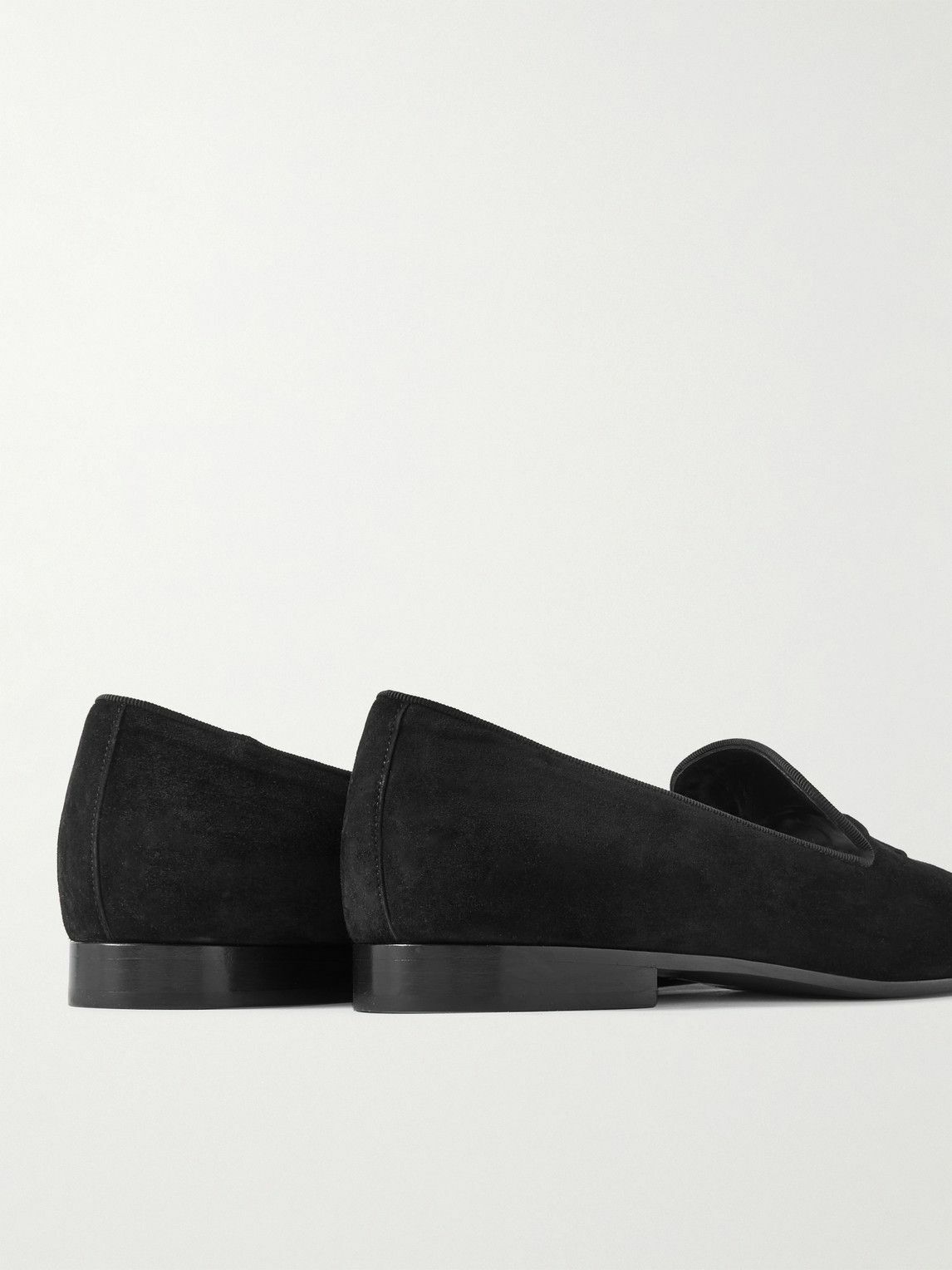 CELINE - Logo-Embroidered Grosgrain-Trimmed Suede Loafers - Black