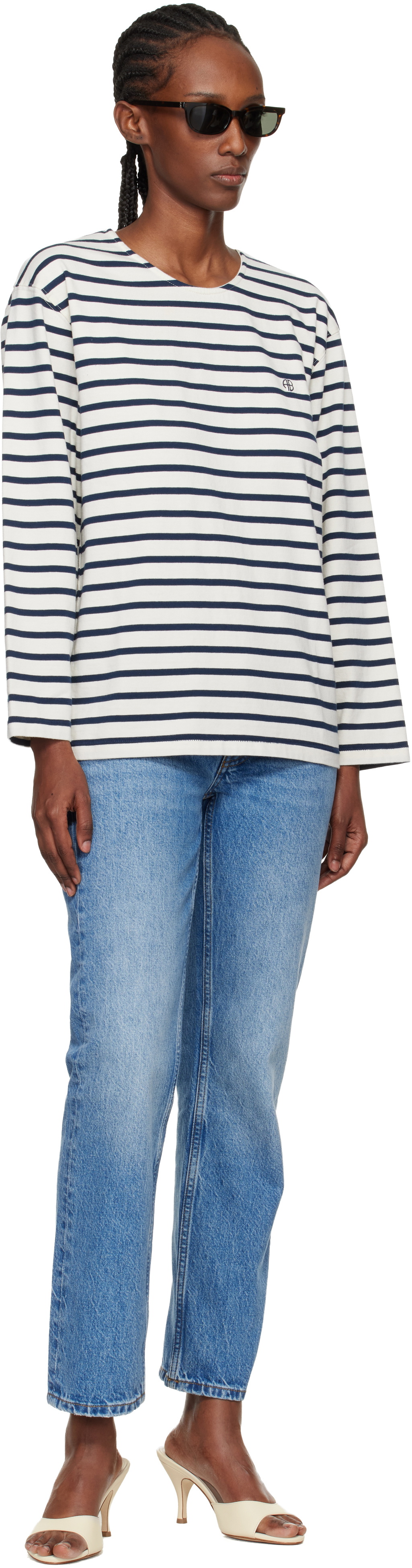 ANINE BING Off-White & Navy Newton T-shirt