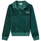 Sporty & Rich Long Sleeve Amamda Velour Polo Shirt in Forest/White