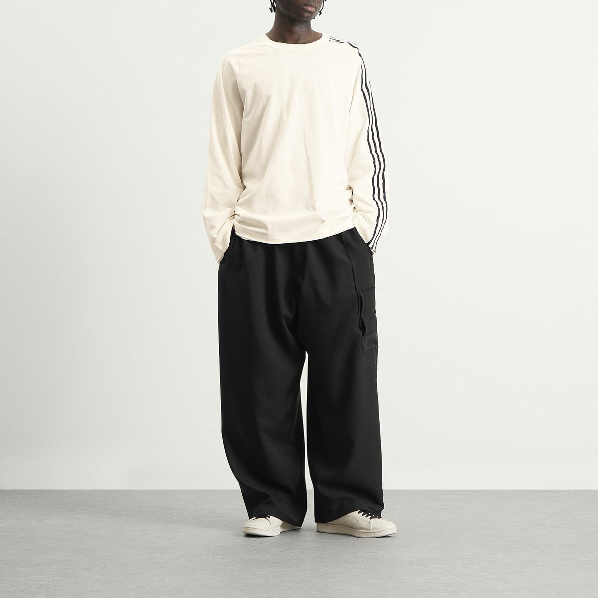 Y-3 Men's Distressed Long Sleeve T-Shirt in Beige
