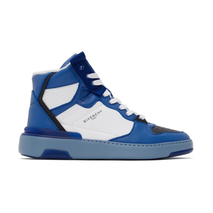 Photo: Givenchy Blue Three-Toned Wing High-Top Sneakers
