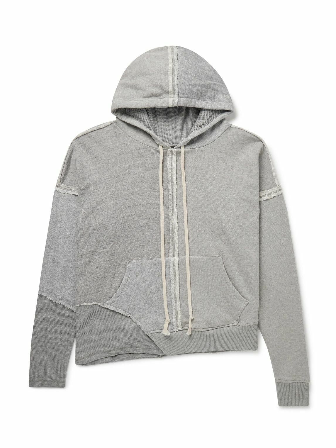 Greg Lauren - Panelled Cotton-Jersey and Waffle-Knit Hoodie - Gray