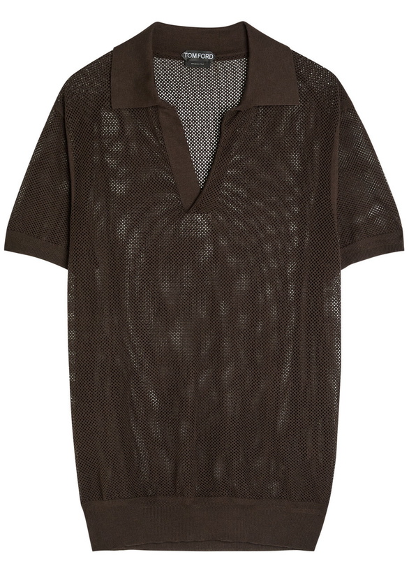 Photo: Tom Ford Crochet-knit Sheer Cotton and Silk-blend Polo Shirt Brown