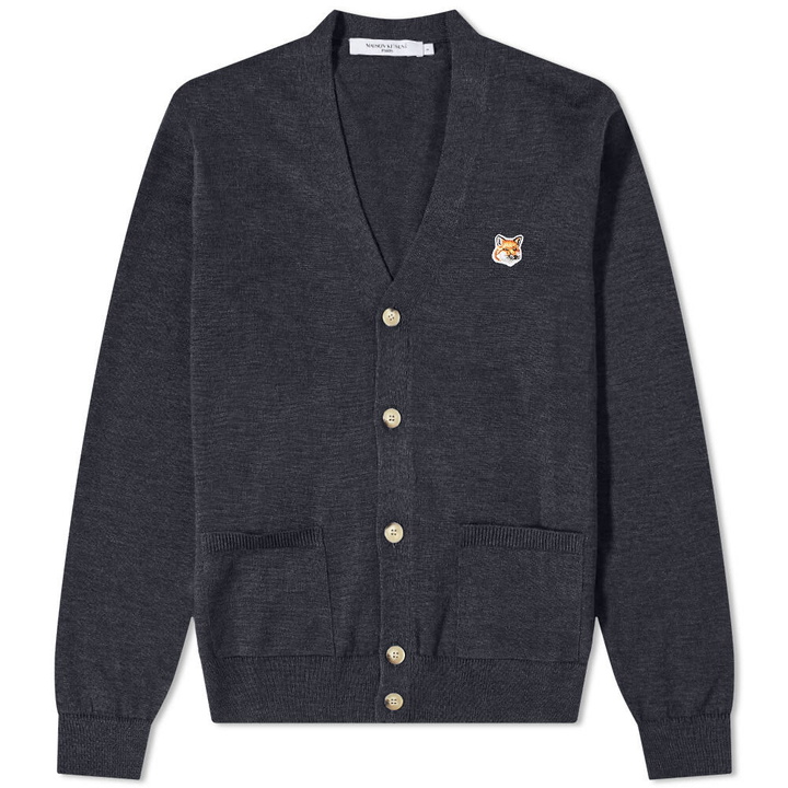 Photo: Maison Kitsuné Men's Fox Head Patch Classic Cardigan in Anthracite Melange