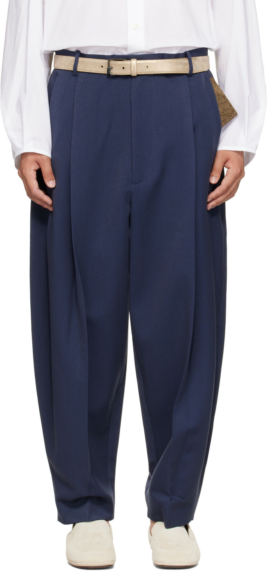 Hed Mayner Navy Pleated Trousers
