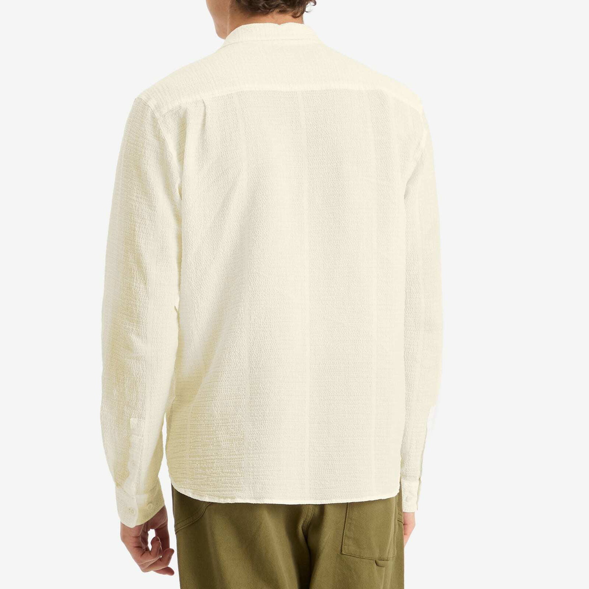 YMC Men's Curtis Seersucker Stripe Shirt in White/Yellow