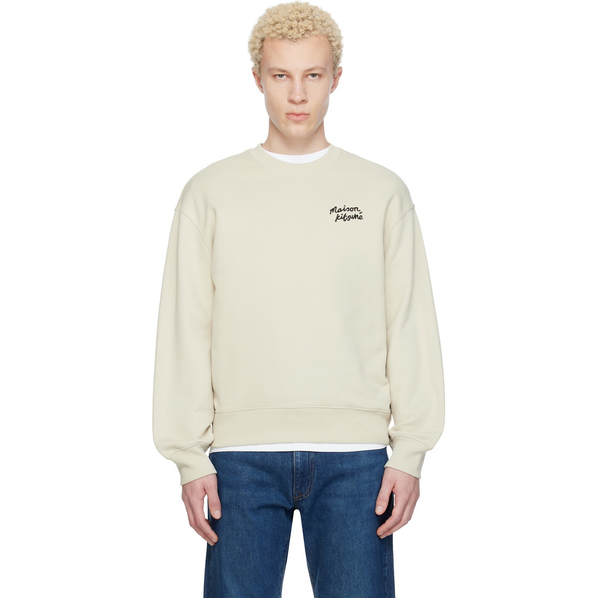 Maison Kitsuné Beige 'Maison Kitsuné' Handwriting Comfort Sweatshirt