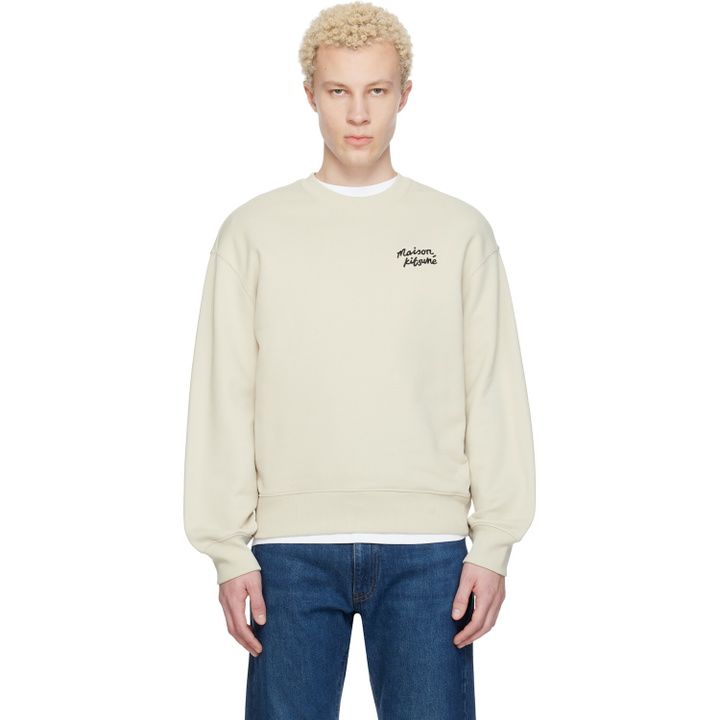 Photo: Maison Kitsuné Beige 'Maison Kitsuné' Handwriting Comfort Sweatshirt