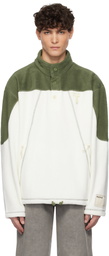 RCOS Off White & Green Sherpa Fleece Collared Jacket