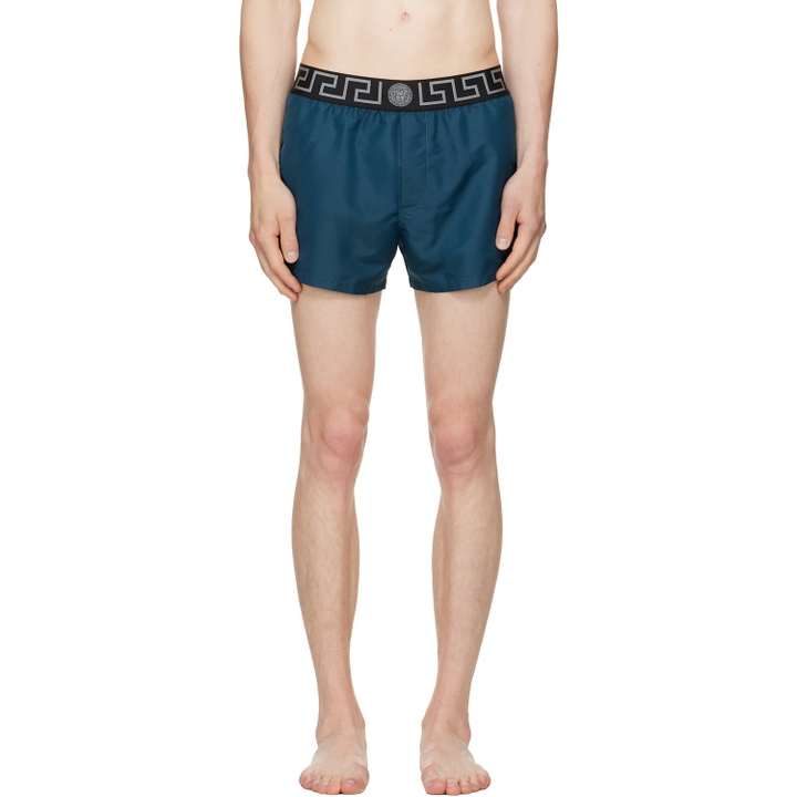Photo: Versace Blue Greca Swim Shorts