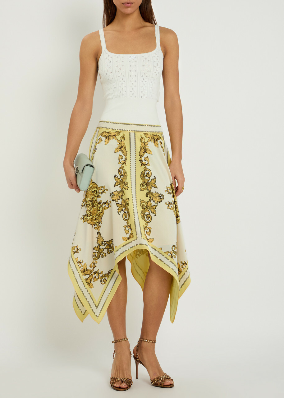 Alice + Olivia Davina Asymmetric Satin Midi Skirt Yellow