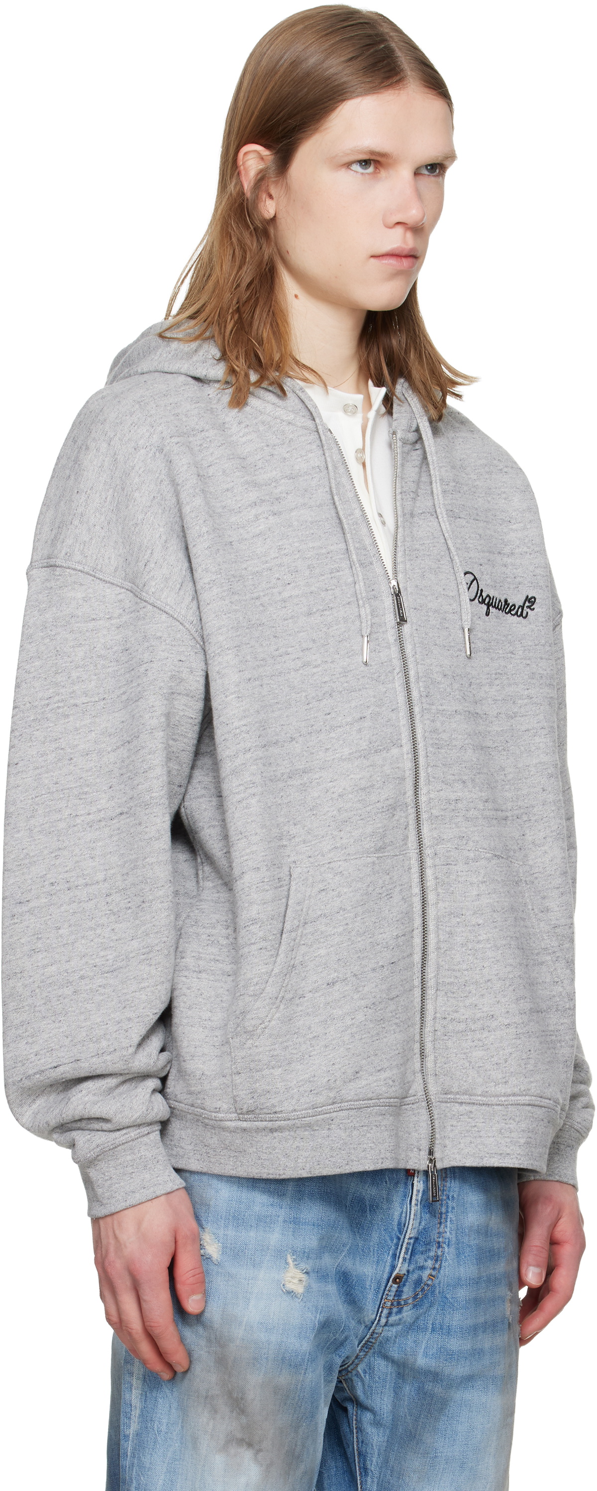 DSQUARED2 グレー フーディー Lサイズ Dsquared2 Gray Dsquared2 Signature Relax Fit Zipped Hoodie Dsquared2