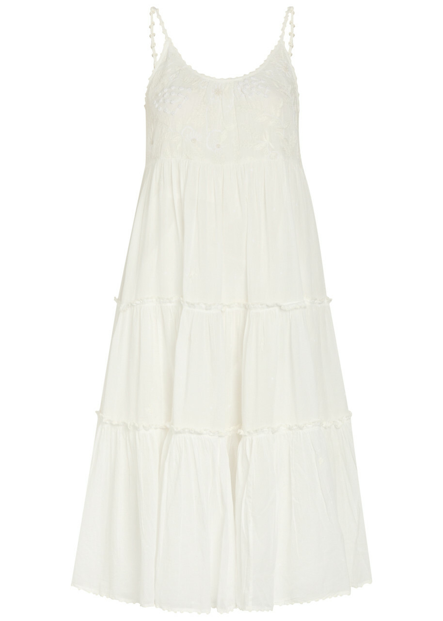 Thierry Colson Veruschka Embroidered Cotton Midi Dress Off White
