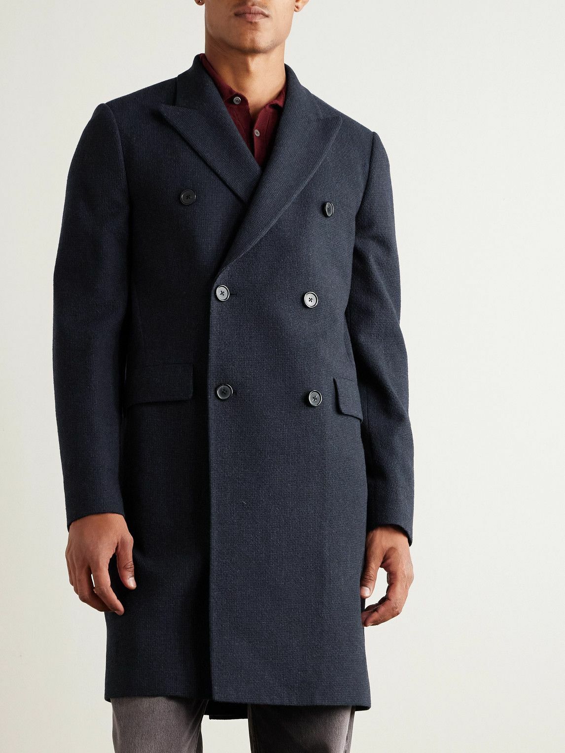 Paul Smith - Slim-Fit Double-Breasted Woven Overcoat - Blue