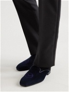 Kingsman - George Cleverley Logo-Embroidered Velvet Backless Loafers - Blue