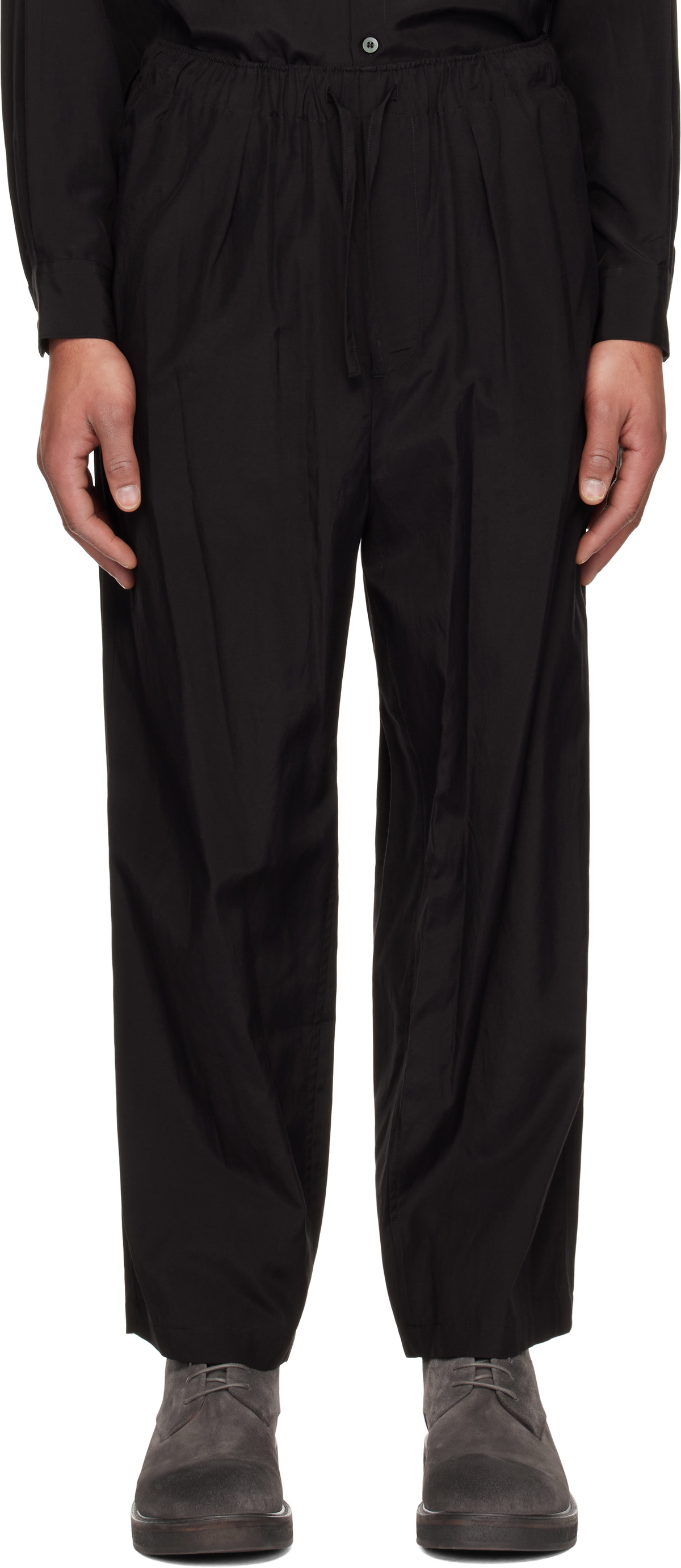 YOKE Black Weather Cloth Easy Trousers