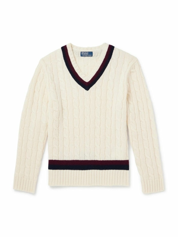 Photo: Polo Ralph Lauren - Striped Cable-Knit Wool Sweater - Neutrals
