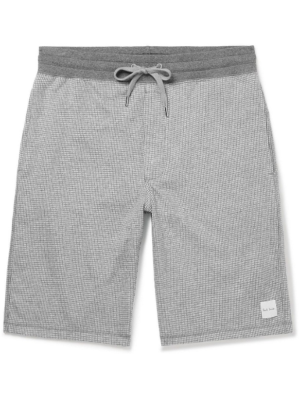 Photo: Paul Smith - Straight-Leg Checked Cotton-Blend Jersey Drawstring Shorts - Gray