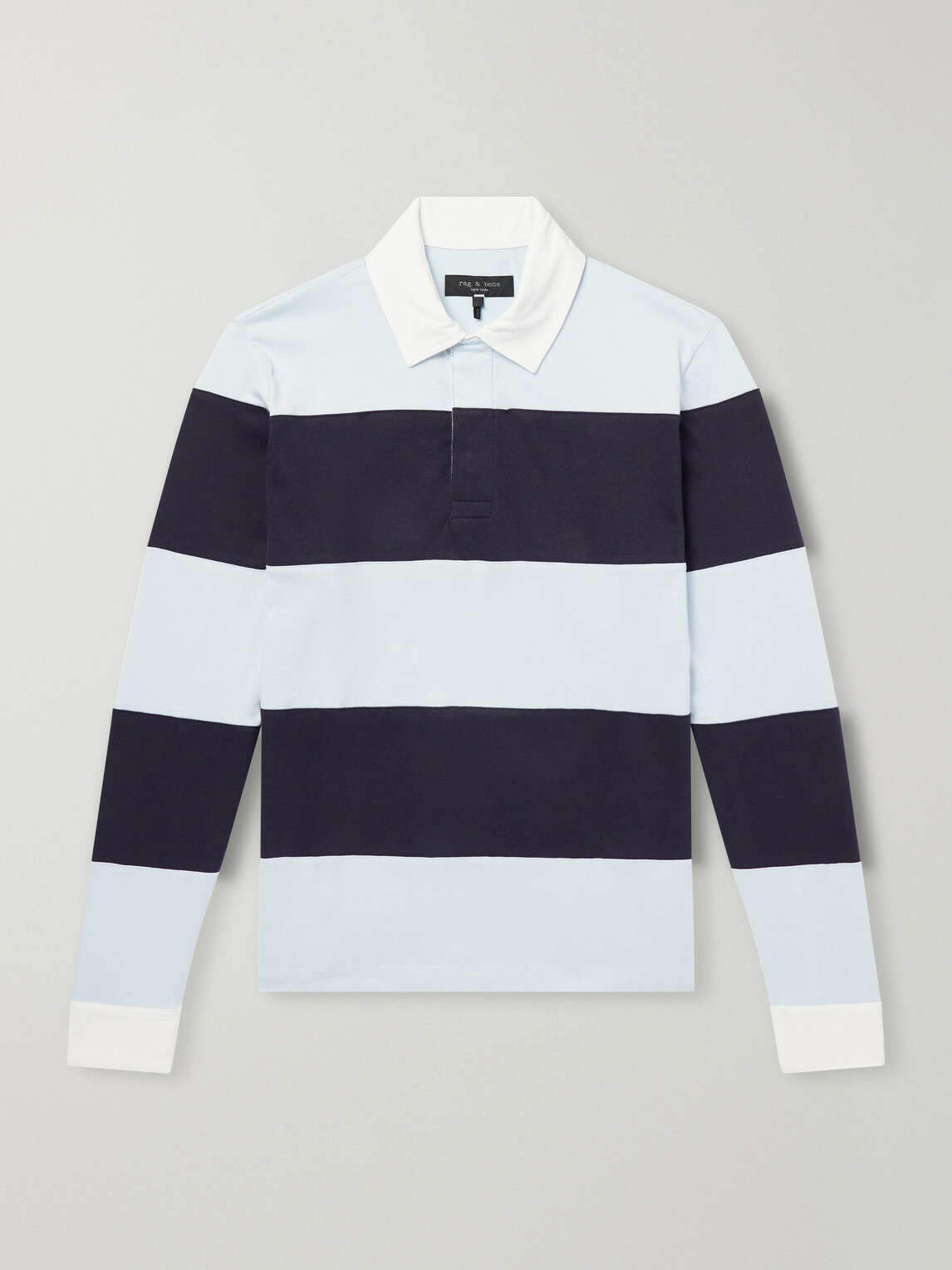 Rag & Bone - Striped Cotton-Jersey Polo Shirt - Blue